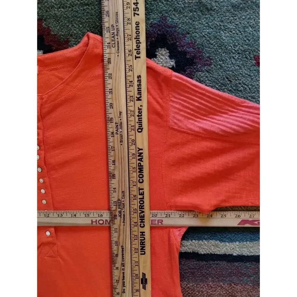 We The Free Back At It Oversize Linen Blend Henley Thick Pullover Orange Top XS
